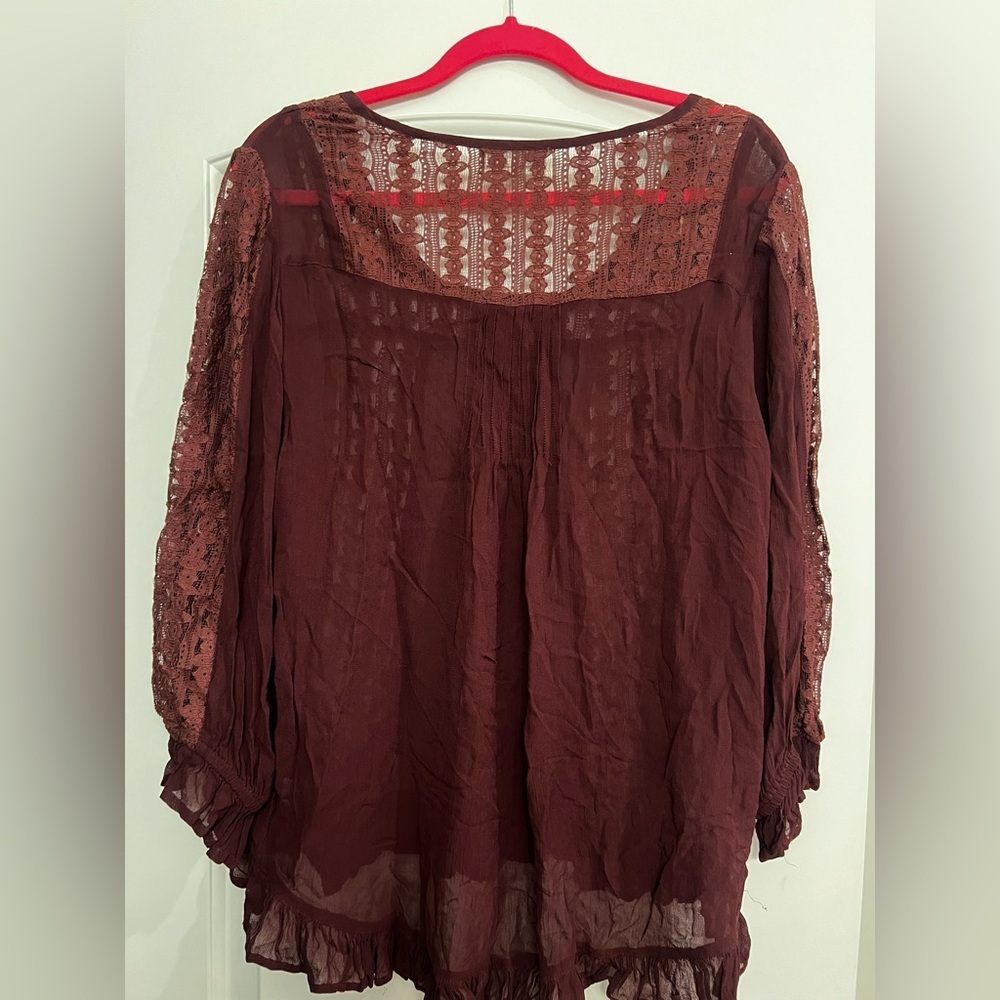 World Market Burgundy Lace Blouse – Size L/XL – Boho Chic - Picture 3 of 4